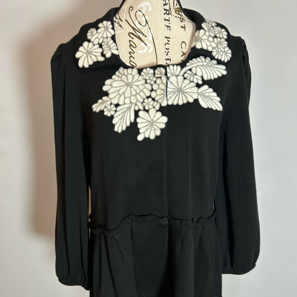Madison Black Peplum Cardigan with Embroidered Collar - Picture 8 of 8